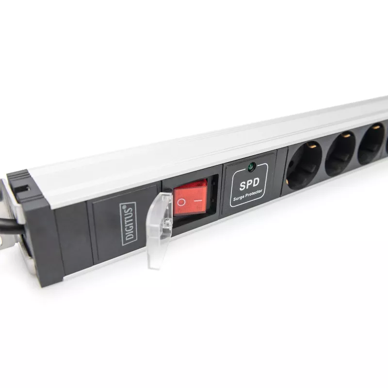 Digitus Socket strip 12-way safety sockets aluminum profile surge protection 2m cable