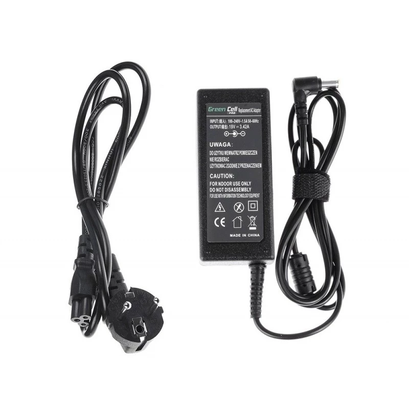 Power adapter Green Cell AD01P — 60 W, 19 V 3.42 A, indoor laptop supply, black