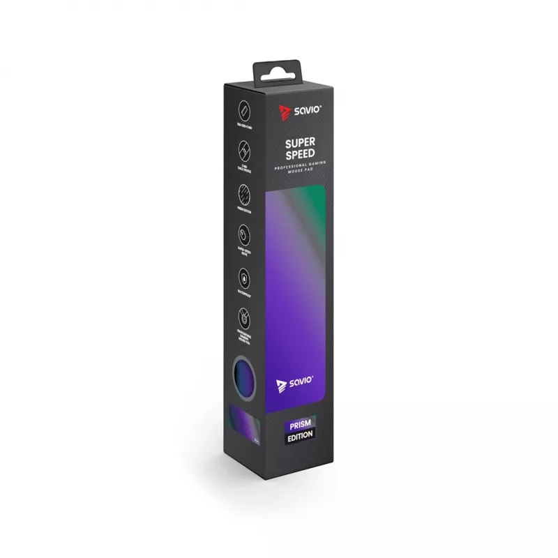 Gaming mouse pad SAVIO Super Speed L Prism Edition — 700×300×3 mm, purple, stitched edges, non-slip base