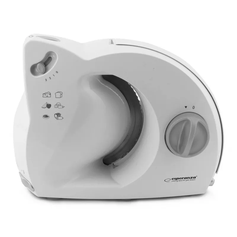 Electric food slicer ESPERANZA EKM017W — 150 W, 17 cm stainless steel blade, max slice 15 mm, stainless steel color, plastic housing