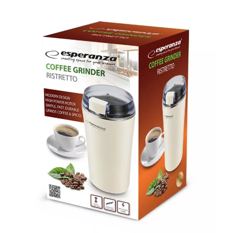 Blade coffee grinder ESPERANZA EKC008W, 160 W, stainless steel blade, 70 g capacity, 8.7 cm diameter, 17 cm height, white
