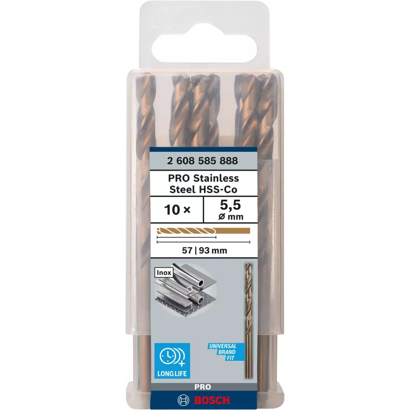 Bosch PRO Stainless Steel HSS-Co Twist Drill Bit, Ø 5.5 mm, 10 pcs