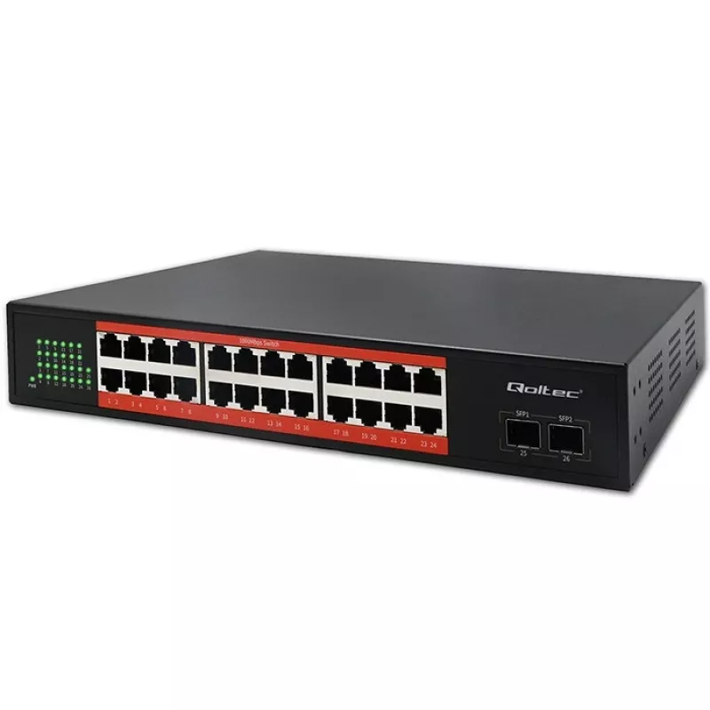 Network switch QOLTEC Gigabit Ethernet PoE 24xRJ45 2xSFP