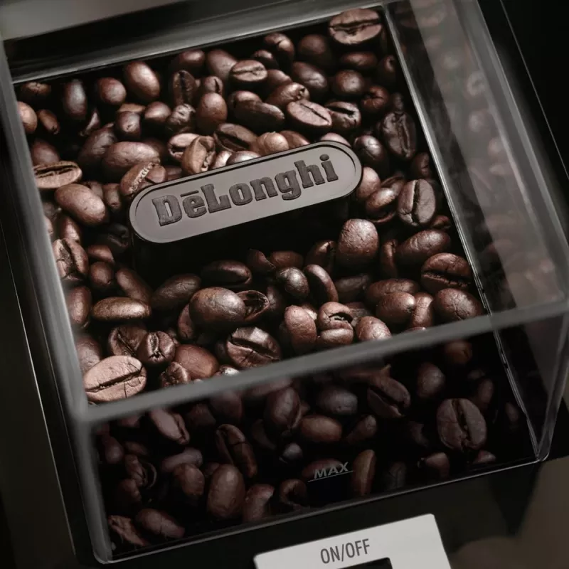 Coffee grinder De’Longhi KG89 — 120 g bean capacity, 110 W, 12-cup, stainless steel plastic housing