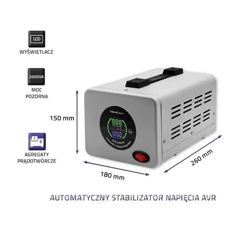 Qoltec 50724 Automatic Voltage Stabilizer AVR 2000VA