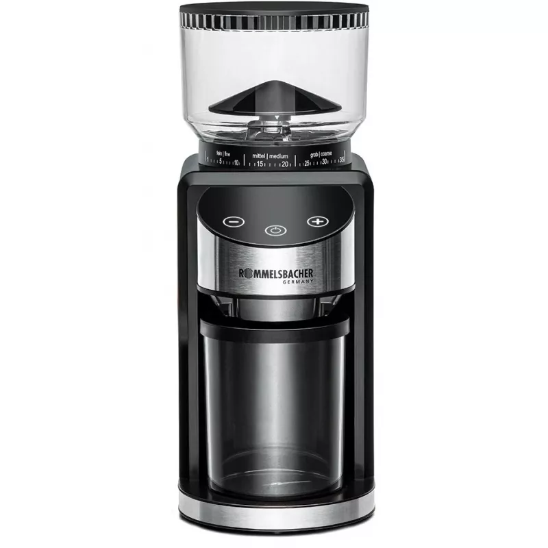 Burr grinder Rommelsbacher EKM 400 — conical stainless steel burrs, 35 grind levels, 12 doses, 130 g container