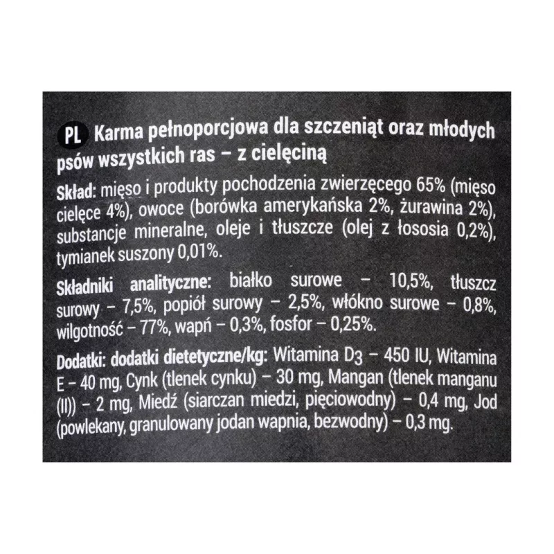 Dolina Noteci Rafi Junior with veal, cranberry, and blueberry - Wet dog food 400 g