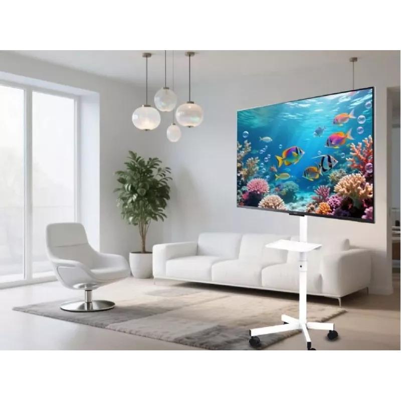 Gembird floor TV stand with caster wheels for 32 inch–55 inch, white, VESA 100x100–400x400, 30 kg