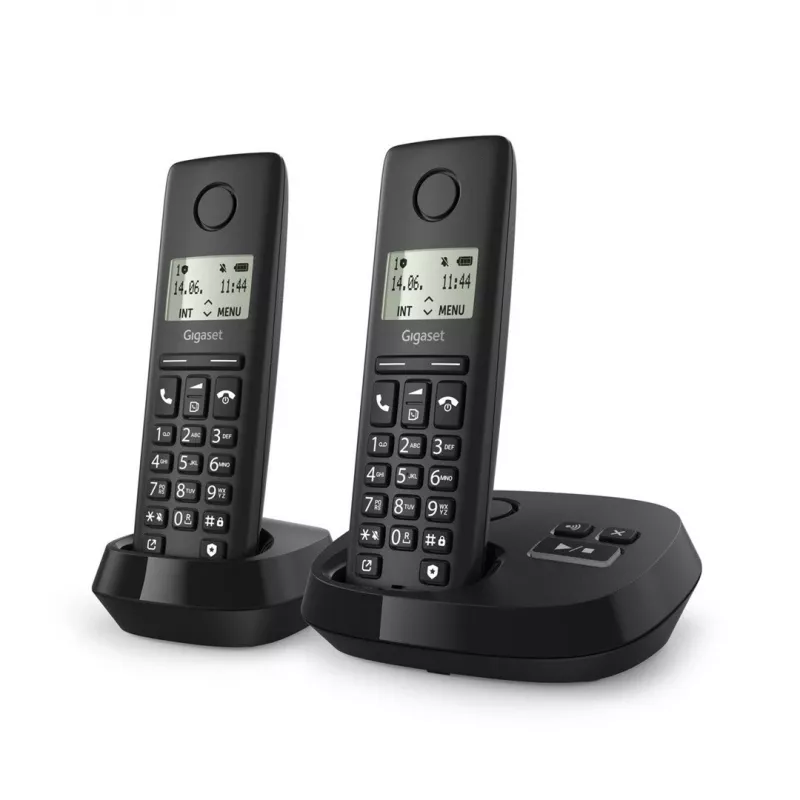 Cordless Analog/DECT Telephone Gigaset PURE 100A Duo — 2 Handsets, Speakerphone, Caller ID, 1.5 inch Display, Black