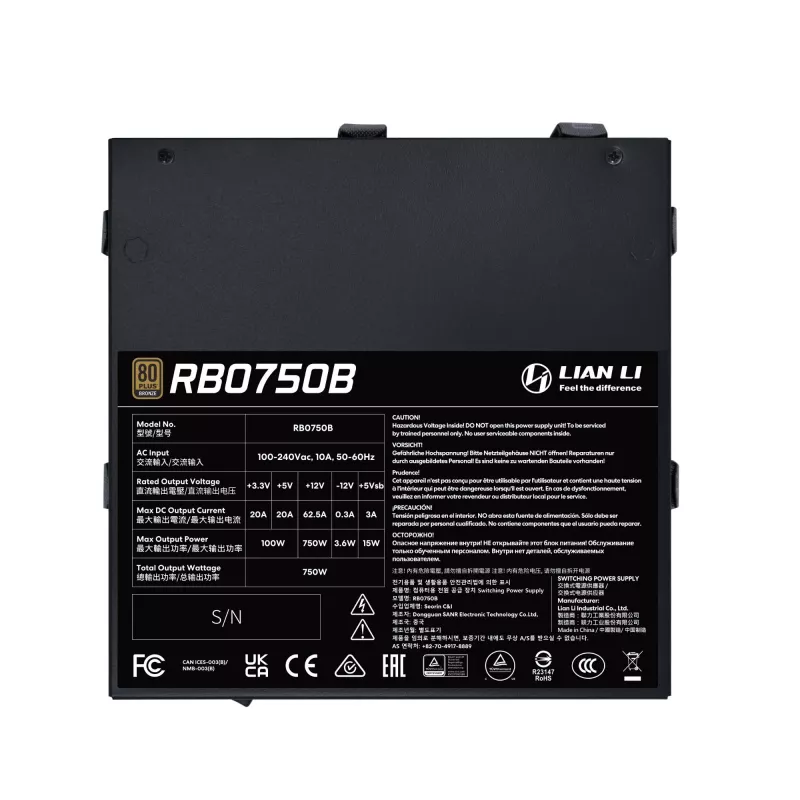 Power supply unit Lian Li RB0750B.B 750 W ATX 24-pin, 80 PLUS Bronze, 135 mm fan, black