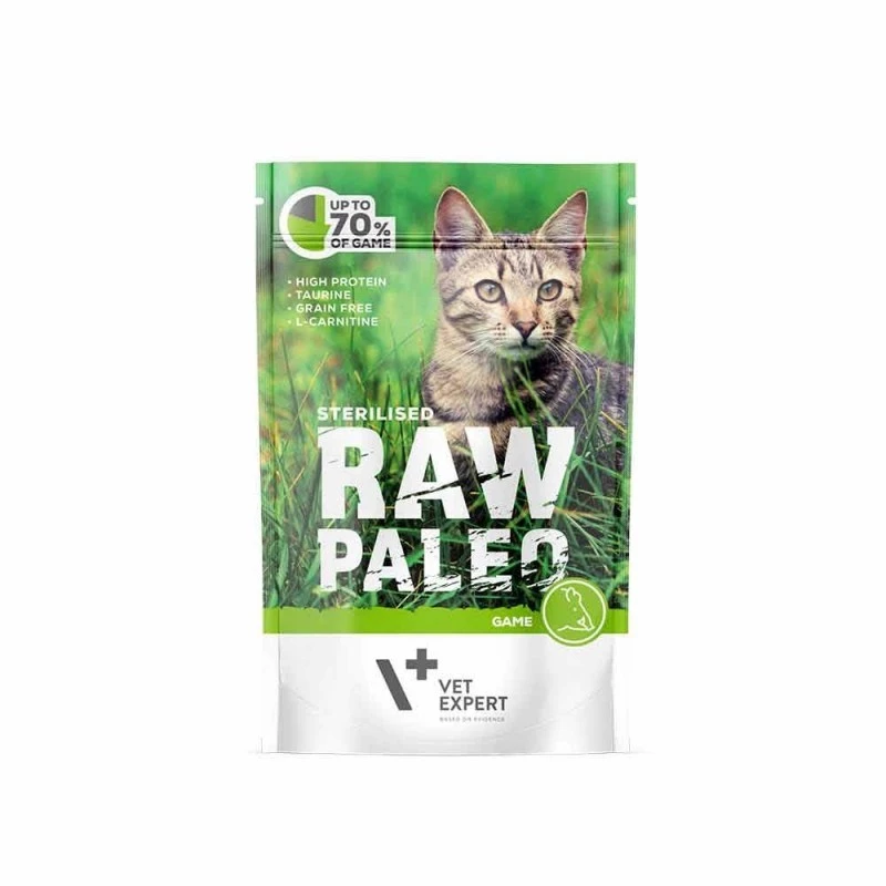 Wet cat food VETEXPERT RAW PALEO Adult Sterilised Game 100 g — venison, grain‑free, for overweight tendency