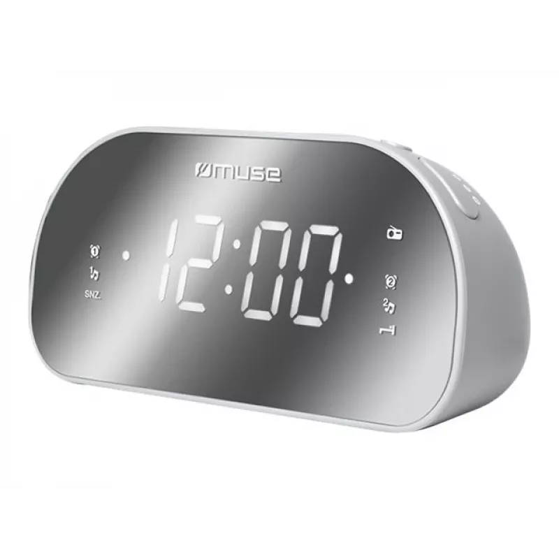 Clock radio Muse M-170CMR — digital clock radio, 1.2 inch LED display, FM, AC 230V, AAA backup, mirror/white