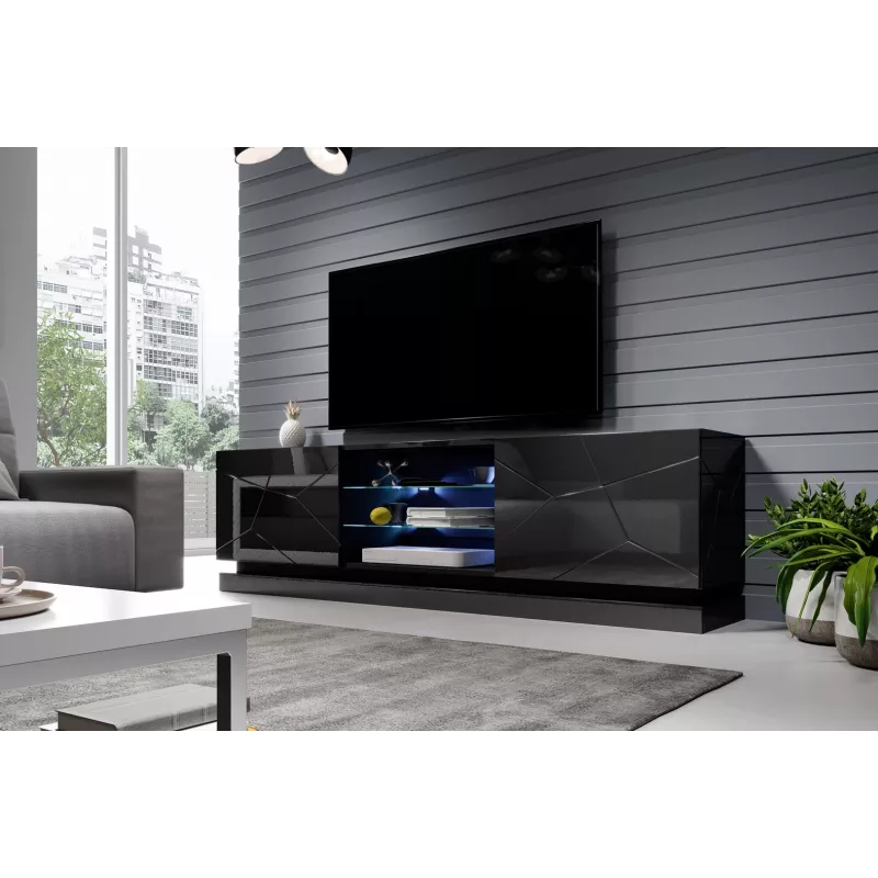 Cama TV cabinet QIU 200 MDF black gloss/black gloss