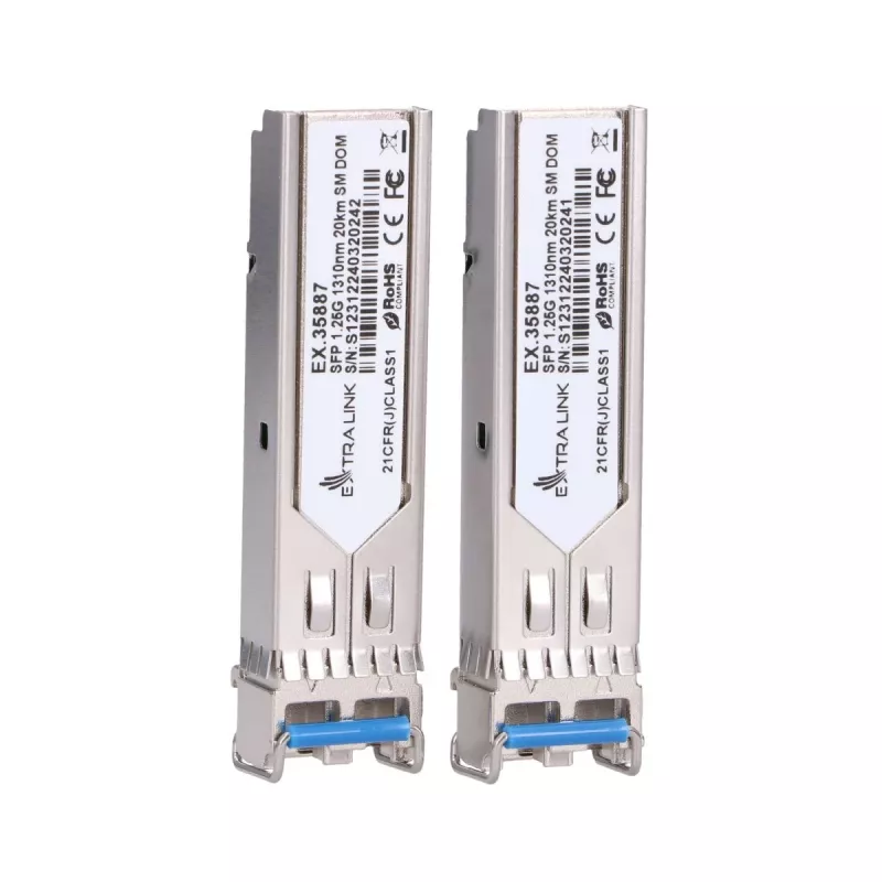 Extralink SFP 1.25G Module 2-pack, 1.25Gbps, LC/UPC, 1310nm, 20km, Single Mode, DOM