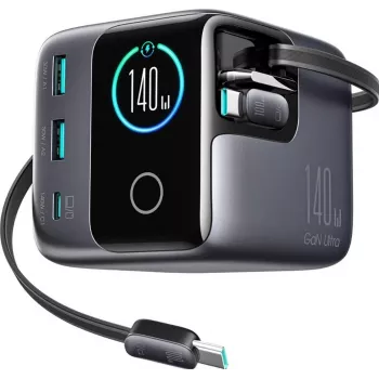 Power adapter Joyroom JR-TRD01 GaN 140W with 5 ports and dual retractable cables