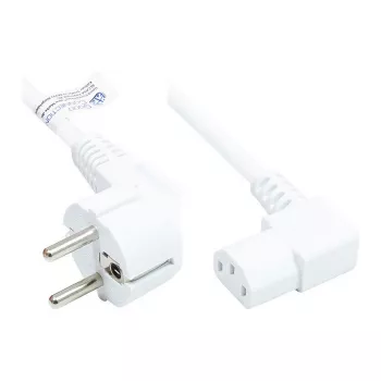 Netzkabel Schutzkontakt-Stecker Typ E+F (CEE 7/7, gewinkelt) an C13 (rechts gewinkelt), weiß, 1,00 mm², 3 m, Good Connections® (P0131-W030)