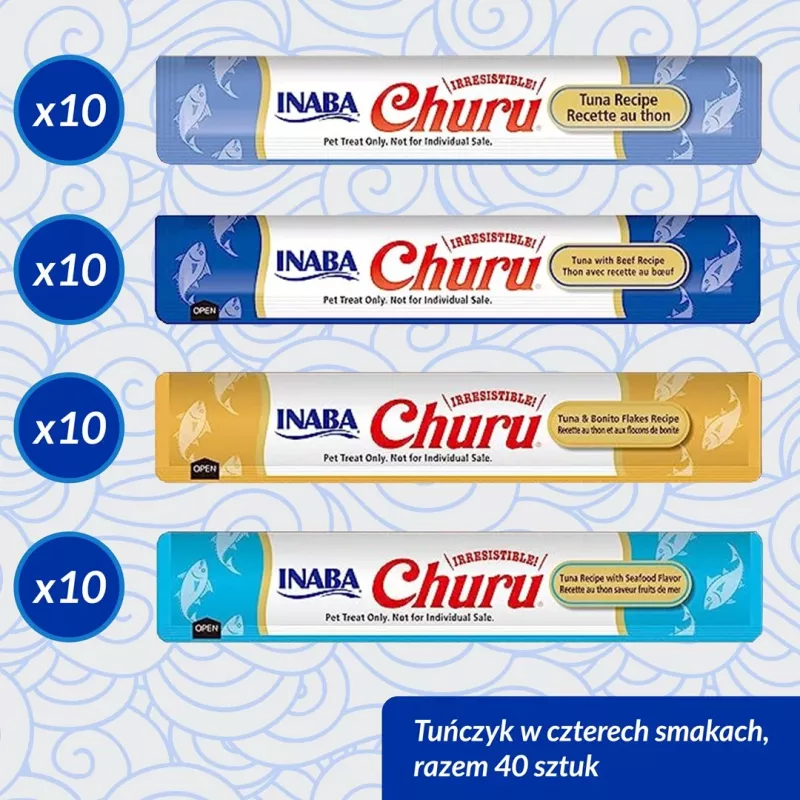 Wet cat treats INABA Churu Variety box Tuna with seafood — 40 x 14 g paste pouches, grain-free, sugar-free