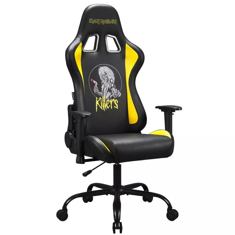 SUBSONIC Subsonic Pro Iron Maiden Killers Gaming Chair — Ergonomic High-Back PU Leather, Adjustable Height, 2D Armrests, Recline to 180°, 120 kg Capacity, Black with Red Accents