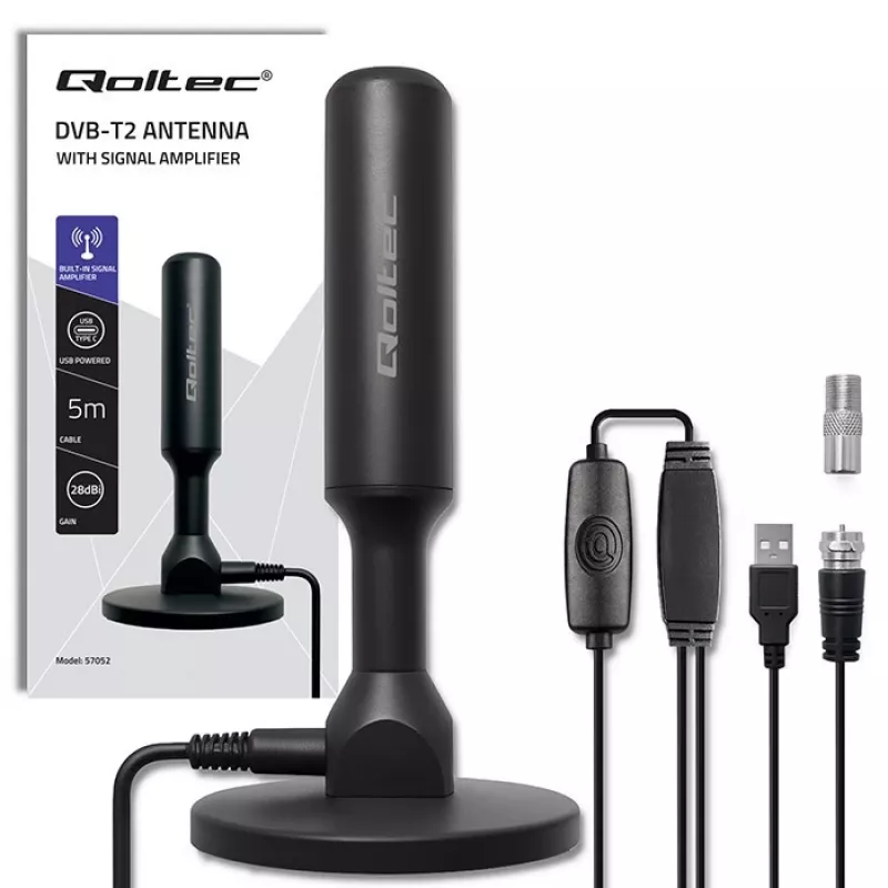 TV antenna QOLTEC DVB-T2 28 dBi with signal amplifier, indoor/outdoor reception