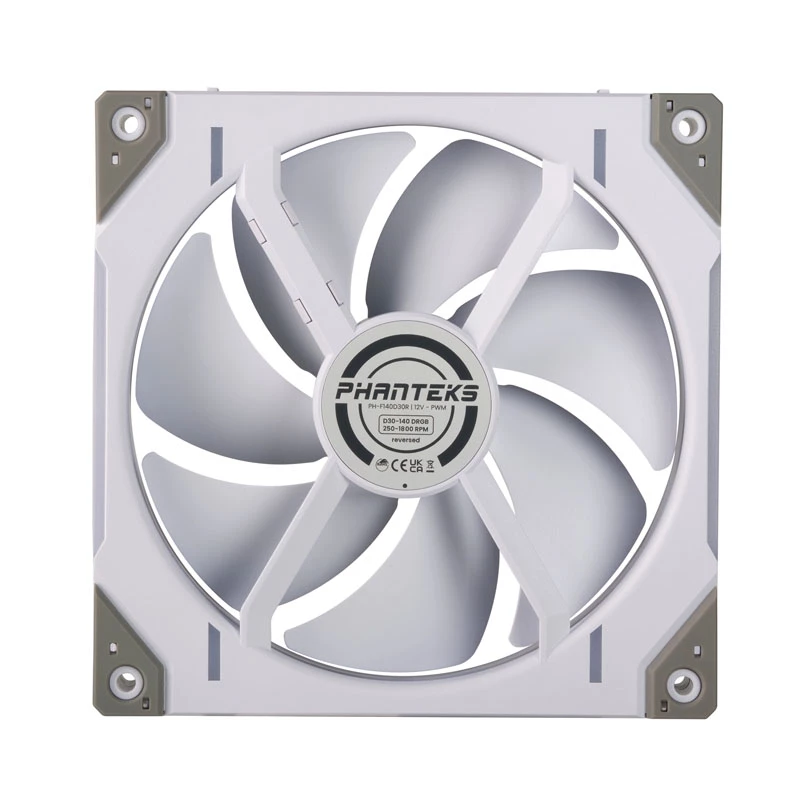 Phanteks D30-140 140mm White PWM Case Fan 3-pack — 140x30 mm, 250–1800 RPM, FDB