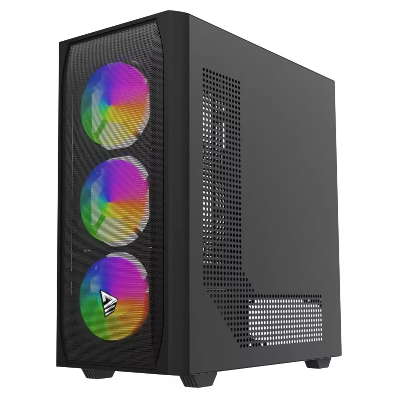PC case SAVIO Noctis Flow RGB — Cube, ATX/Mini-ITX, 3x 120 mm front fans, tempered glass side, max GPU 35 cm