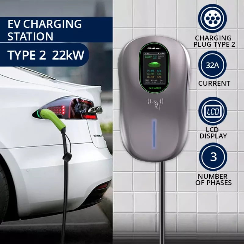 EV charging station QOLTEC 52430 22 kW Wi‑Fi RFID 3‑phase, 32 A, Type 2, IP54