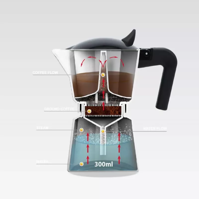 Moka pot Maestro MR-1658-3 — aluminium stovetop coffee maker, 3 cups (0.15 L), black, hinged lid