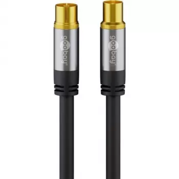 Goobay TV Antenna Cable (135 dB Type), 4x Shielded, 2 m, Black - Gold-Plated, Koax-Socket > Coax Plug (70367)