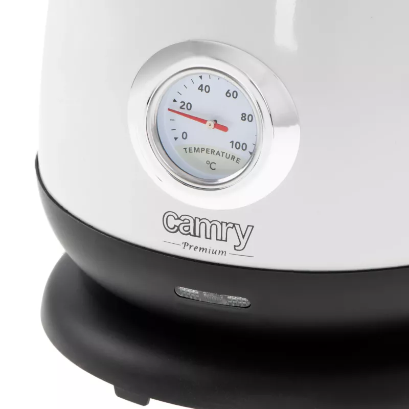 Electric kettle Camry CR 1344 — 1.7 L, 2200 W, stainless steel, built-in thermometer, 360° base, white