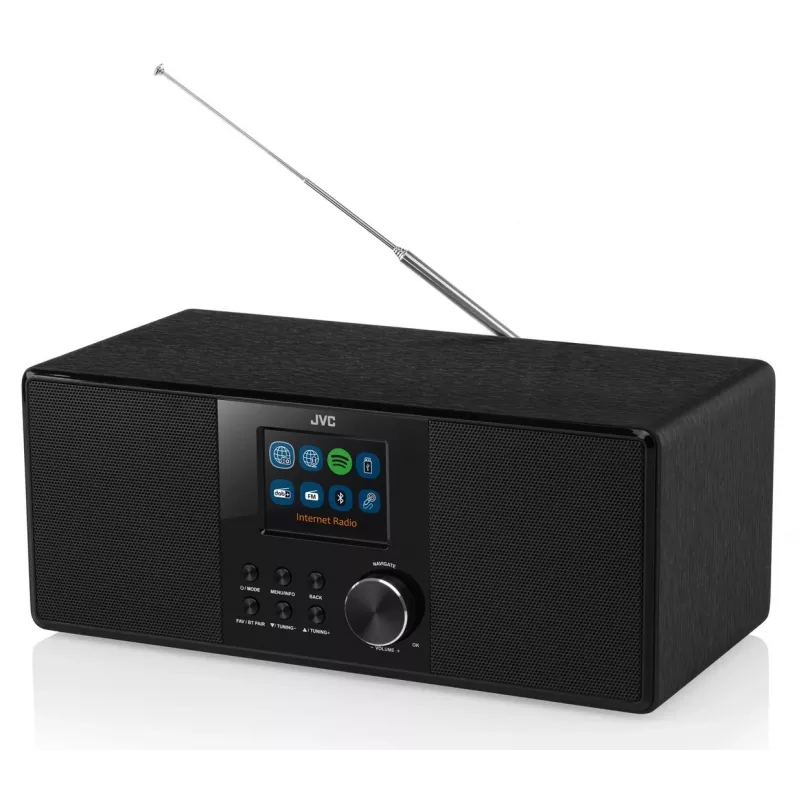 Internet Radio JVC RA-E981B — Wi‑Fi & Bluetooth streaming, DAB+, FM, 2x5W, 40 presets, USB, AUX, LCD display