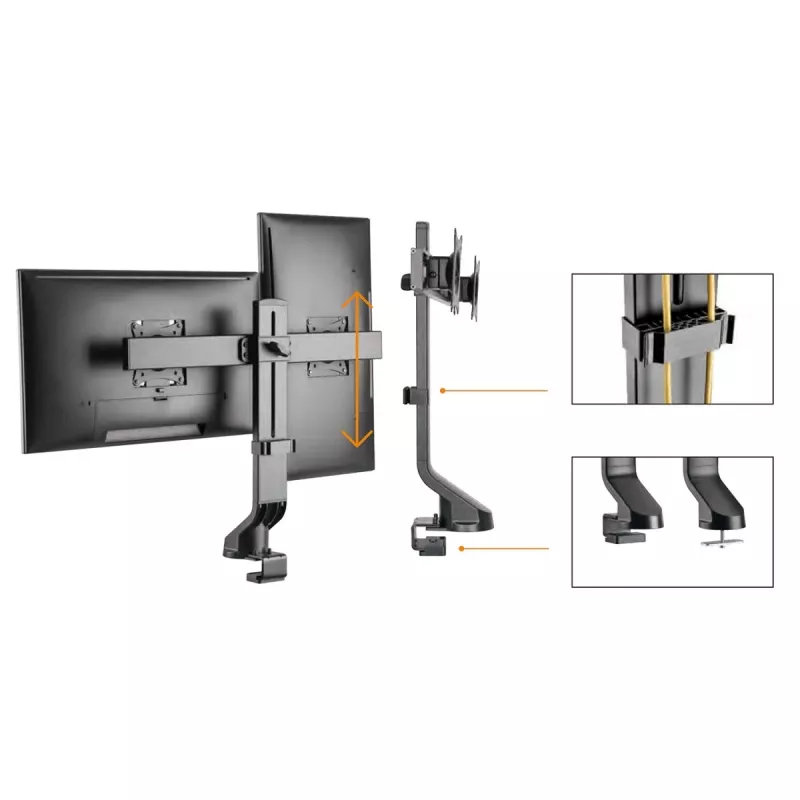 Monitor holder MACLEAN MC-854 for two monitors 17–27 inch VESA 75x75 / 100x100, dual-arm desk mount