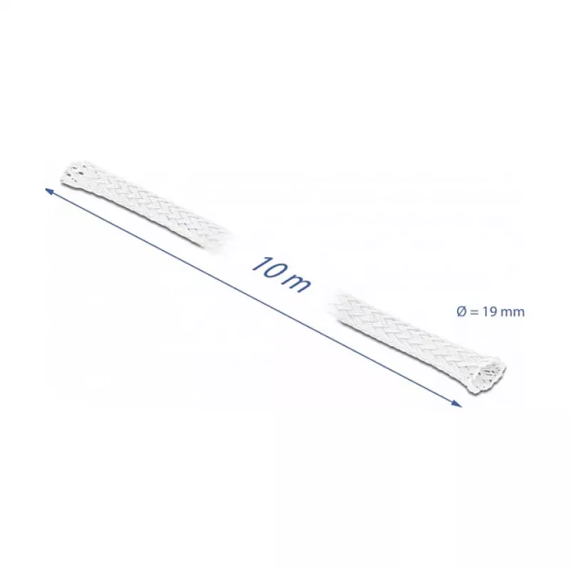 Braided Sleeve DeLOCK 20805 10 m x 19 mm white