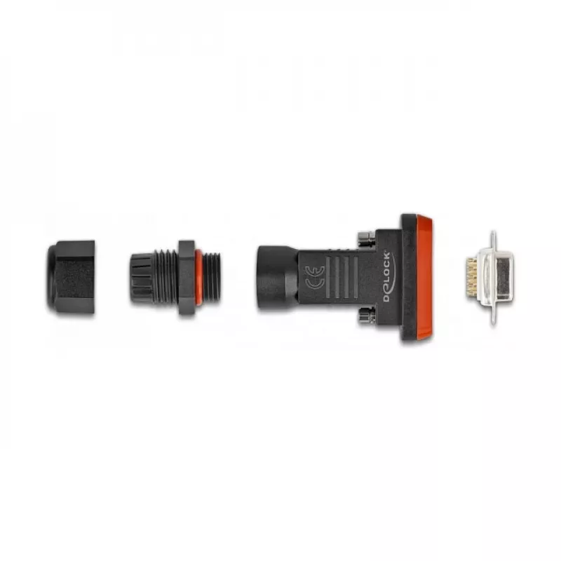 DeLOCK D-Sub 9 pin female IP67 waterproof connector black orange