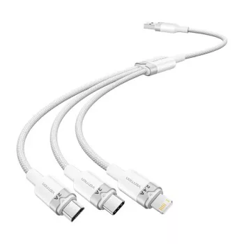 USB 2.0 A to 3‑in‑1 3A cable Vention CTPWG 1.5 m white