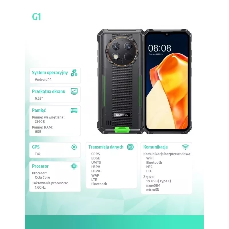 Oukitel G1 6.52 6/256GB 10600 mAh DS. Green