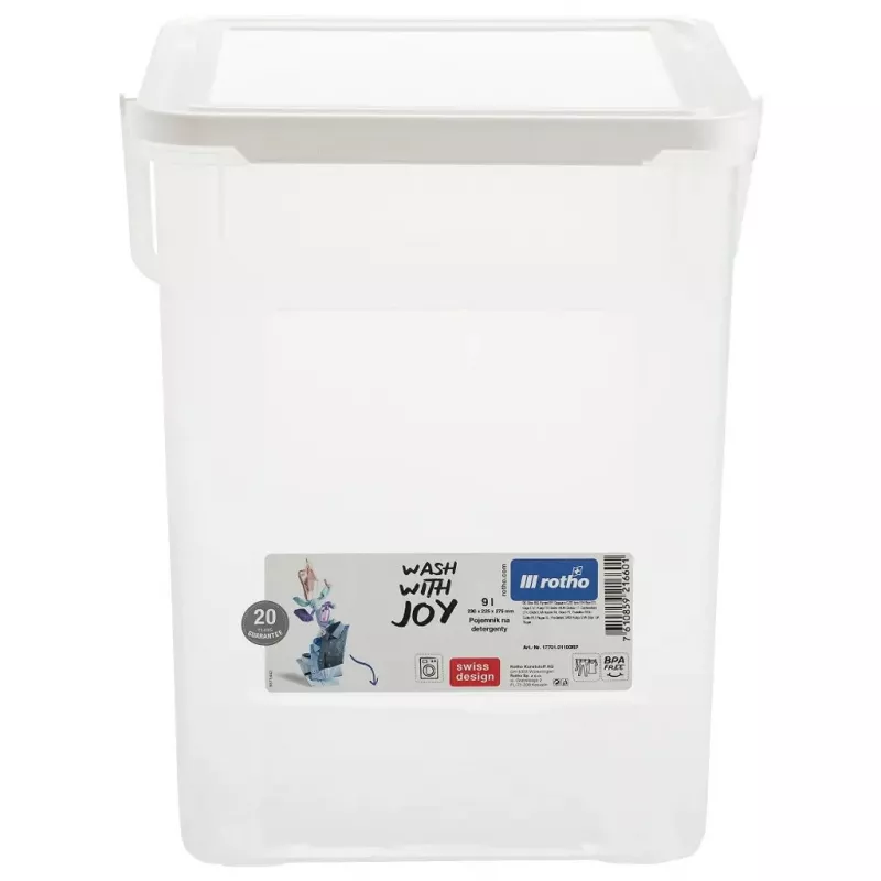 Plastic detergent container Rotho Basic 9 L model 1770101100RP, white, lid, hanger hole