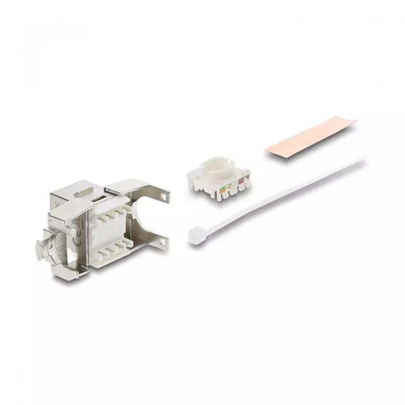Keystone module DELOCK RJ45 to LSA Cat.6A shielded tool-free, flat, silver/white, with dust cap