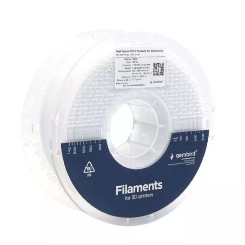 Gembird 3D printing filament PETG 1.75 mm White 1 kg