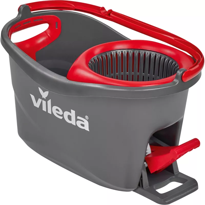 Mop VILEDA EasyWring & Clean Turbo, red technopolymer bucket, removable washable microfibre head, for hard floors