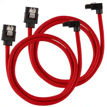Corsair Premium Sleeved SATA-Cable angled, Red 60cm - 2-Pack