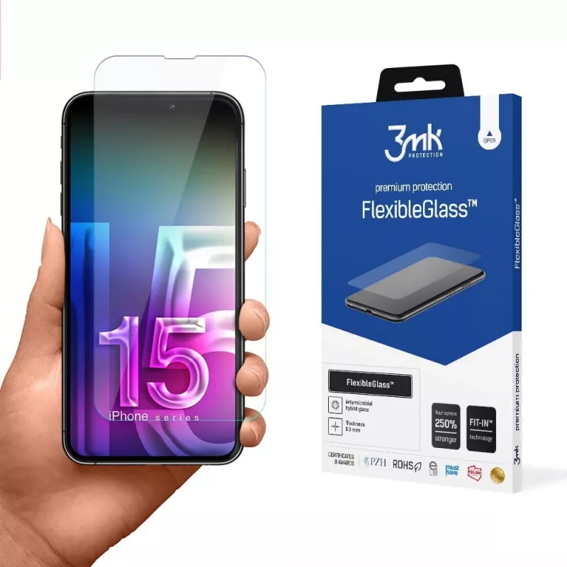 Tempered flexible screen protector 3MK FlexibleGlass Pro for Apple iPhone 15 — clear, scratch-resistant