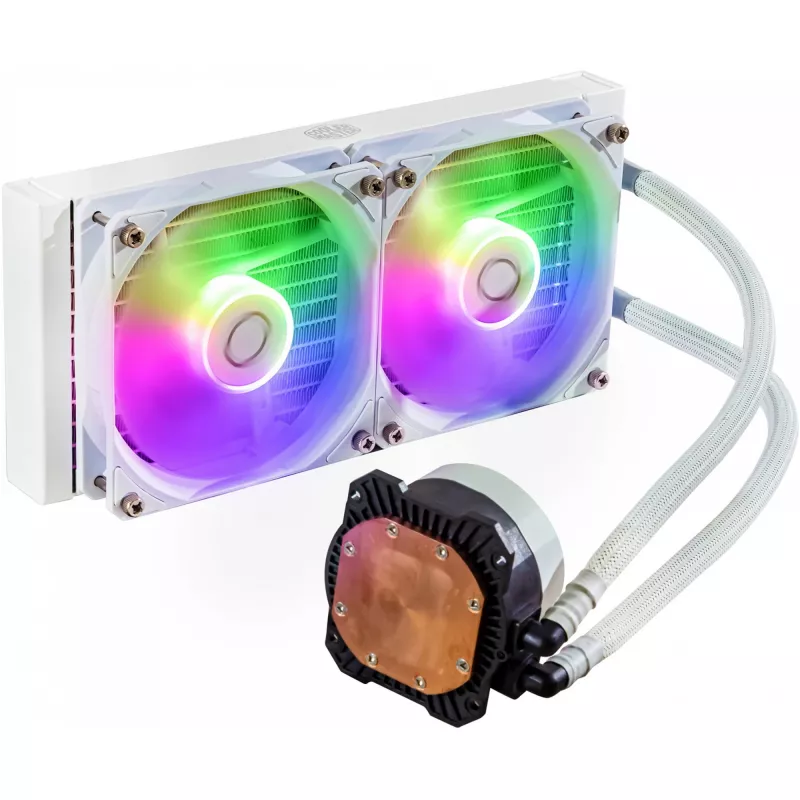 Liquid cooling kit Cooler Master MasterLiquid 240L Core ARGB White — 240 mm radiator, 120 mm fans, supports LGA1700/AM5/AM4 and older sockets