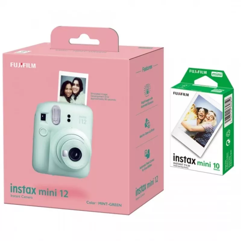 Instant camera Fujifilm Instax Mini 12 Mint Green with 10-sheet instant film pack