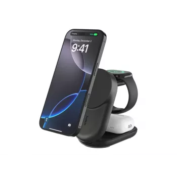 Indoor Charger Belkin UltraCharge 25w Qi2 3in1 Magnetic Charger EU Black Round