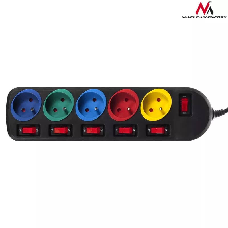 Maclean MCE204M power extension 1.5 m 5 AC outlet(s) Indoor Black, Multicolour