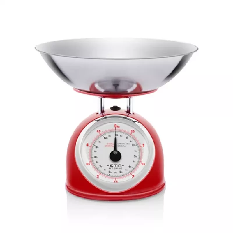 Mechanical kitchen scale ETA ETA577790030 — 5 kg capacity, 25 g accuracy, stainless steel top, white housing