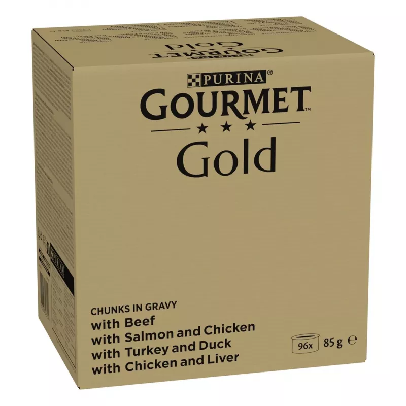 Wet cat food multipack Purina Nestlé GOURMET Gold Pieces in Sauce — 96 x 85 g, 8.16 kg, 4-flavour mix