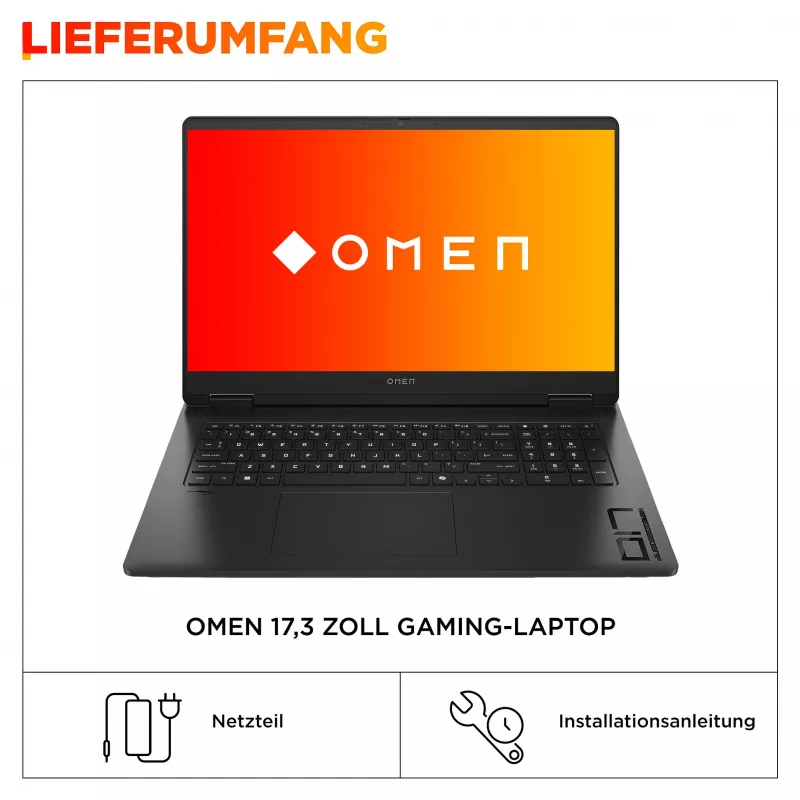 HP OMEN Gaming Laptop 17,3 FHD IPS Ryzen AI 7 350 32GB/1TB RTX 5060 144Hz Win11 17-db1476ng - Keyboard layout might be German