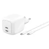 Indoor AC fast charger Belkin WCH020KQ2MWH-B6 — 2x USB‑C, 2 m integrated cable, white