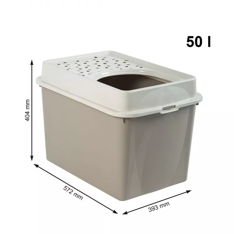 rotho Berty Eco Cappuccino cat litter box — technopolymer, 50 L, 572×393×404 mm, BPA-free, 1 kg